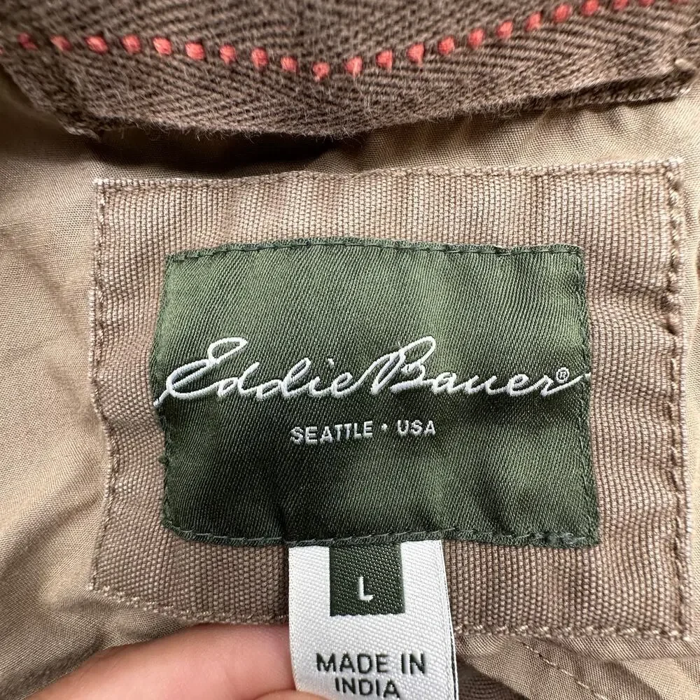 Eddie Bauer Field Canvas Jacket Mens Large Cotton Work Pockets Collared